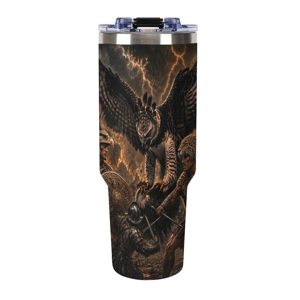 Aztec Eagle Fight 40oz Insulated Tumbler with Handle and Straw