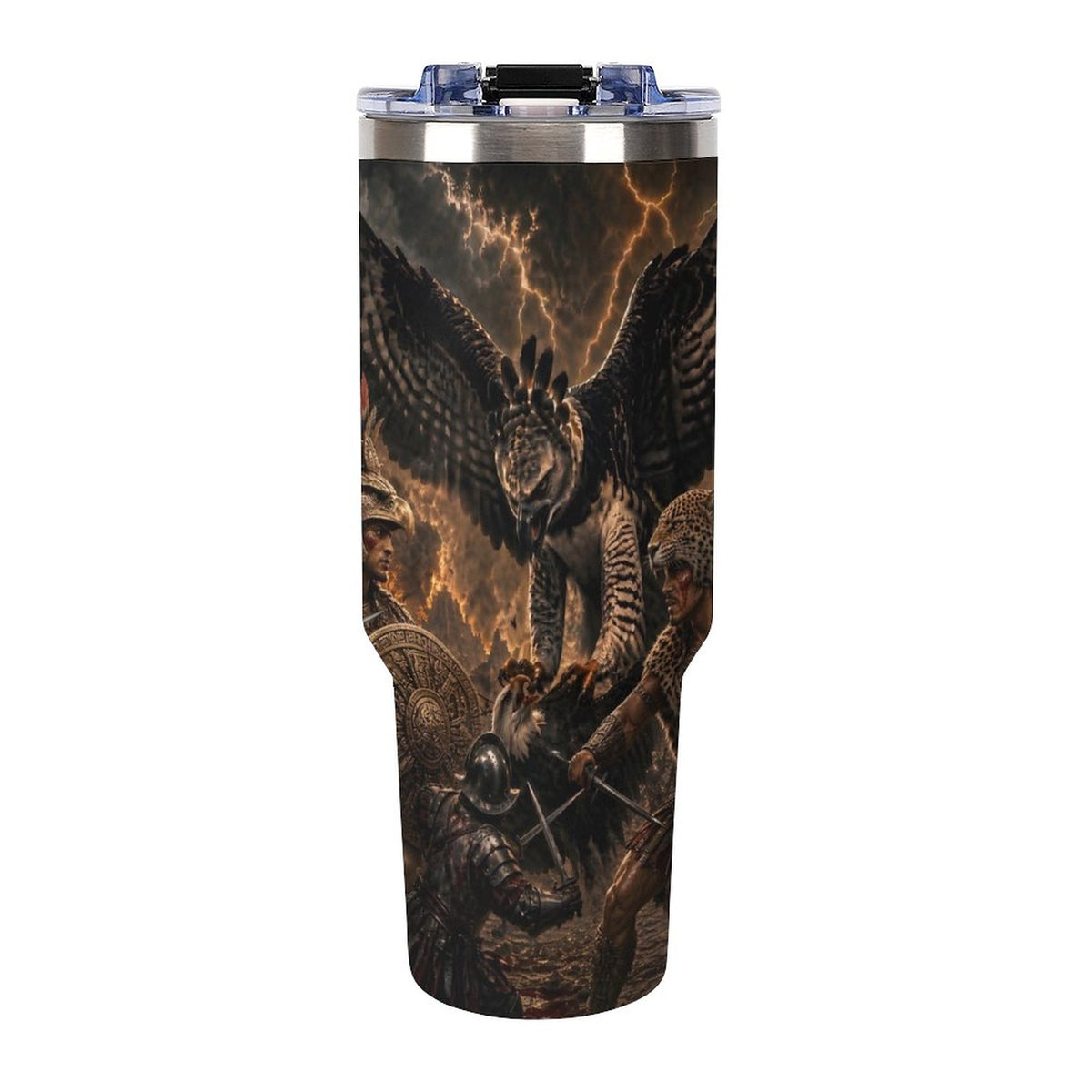 Aztec Eagle Fight 40oz Insulated Tumbler with Handle and Straw
