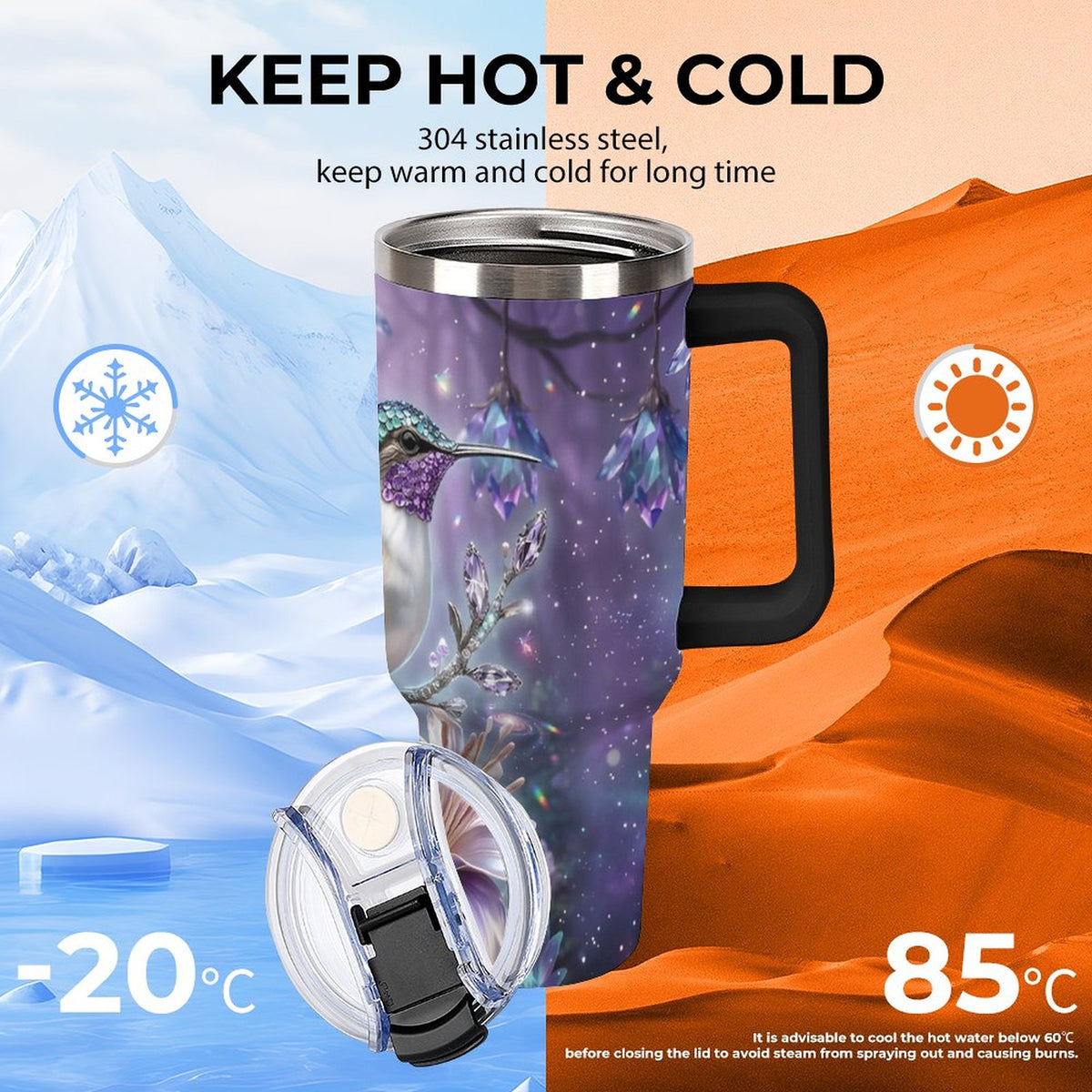 Custom 40oz Insulated Tumbler with Handle and Straw