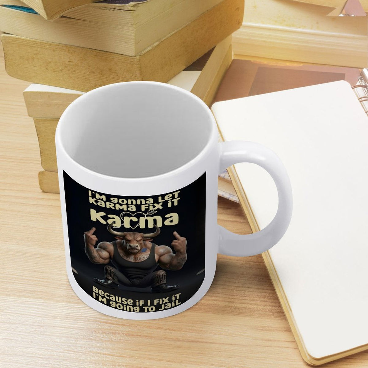 custom Bull 14oz White Ceramic Mug with Handle