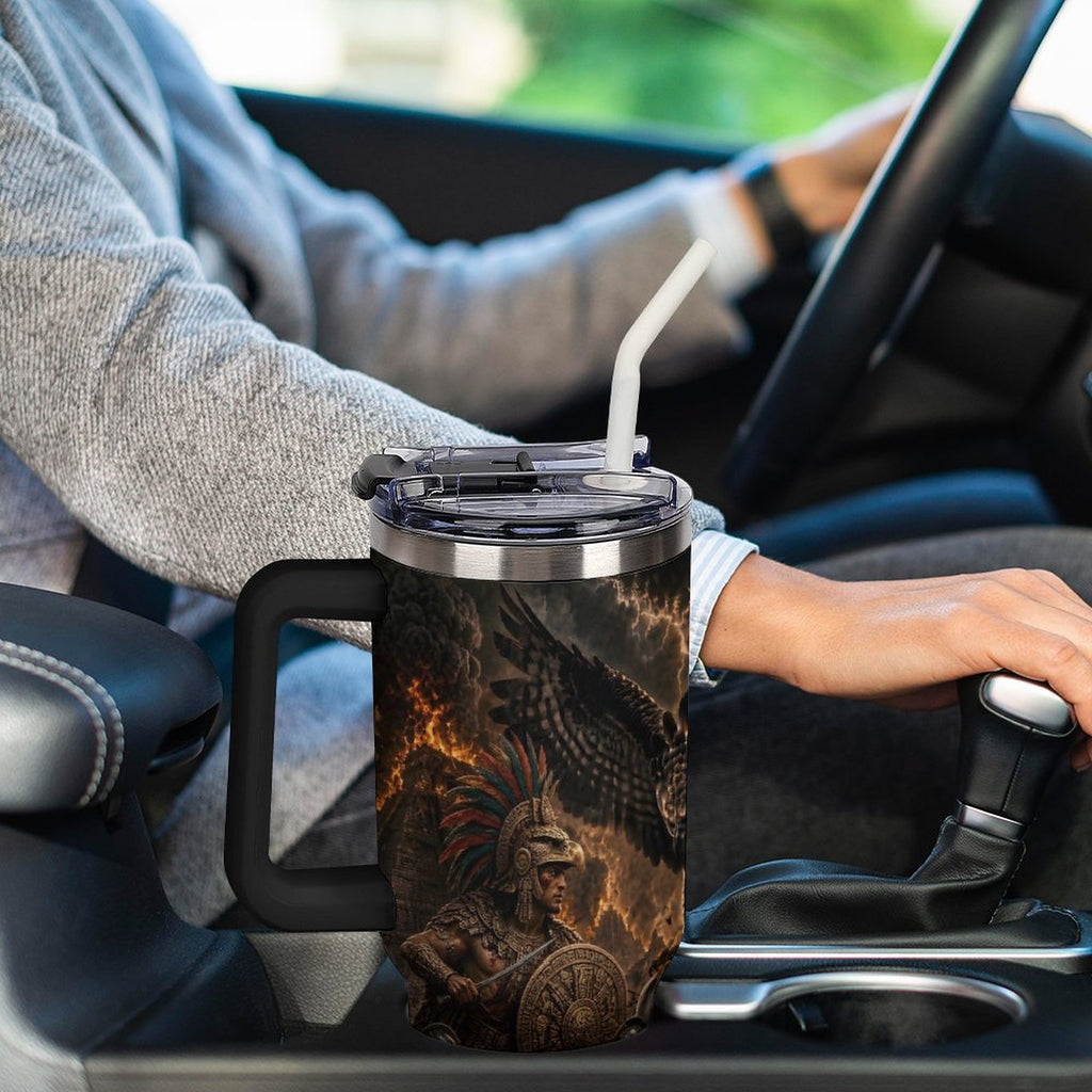 Aztec Eagle Fight 40oz Insulated Tumbler with Handle and Straw