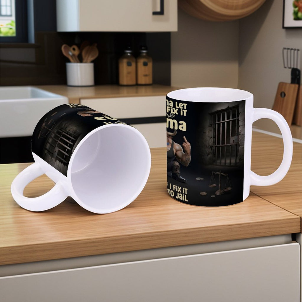 custom Bull 14oz White Ceramic Mug with Handle