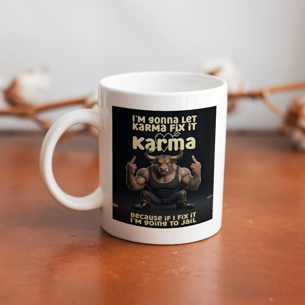 custom Bull 14oz White Ceramic Mug with Handle
