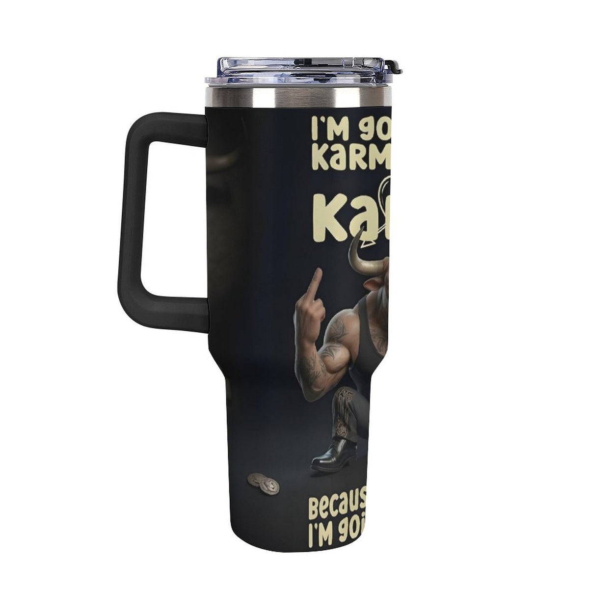 custom Bull 40oz Insulated Tumbler with Handle and Straw