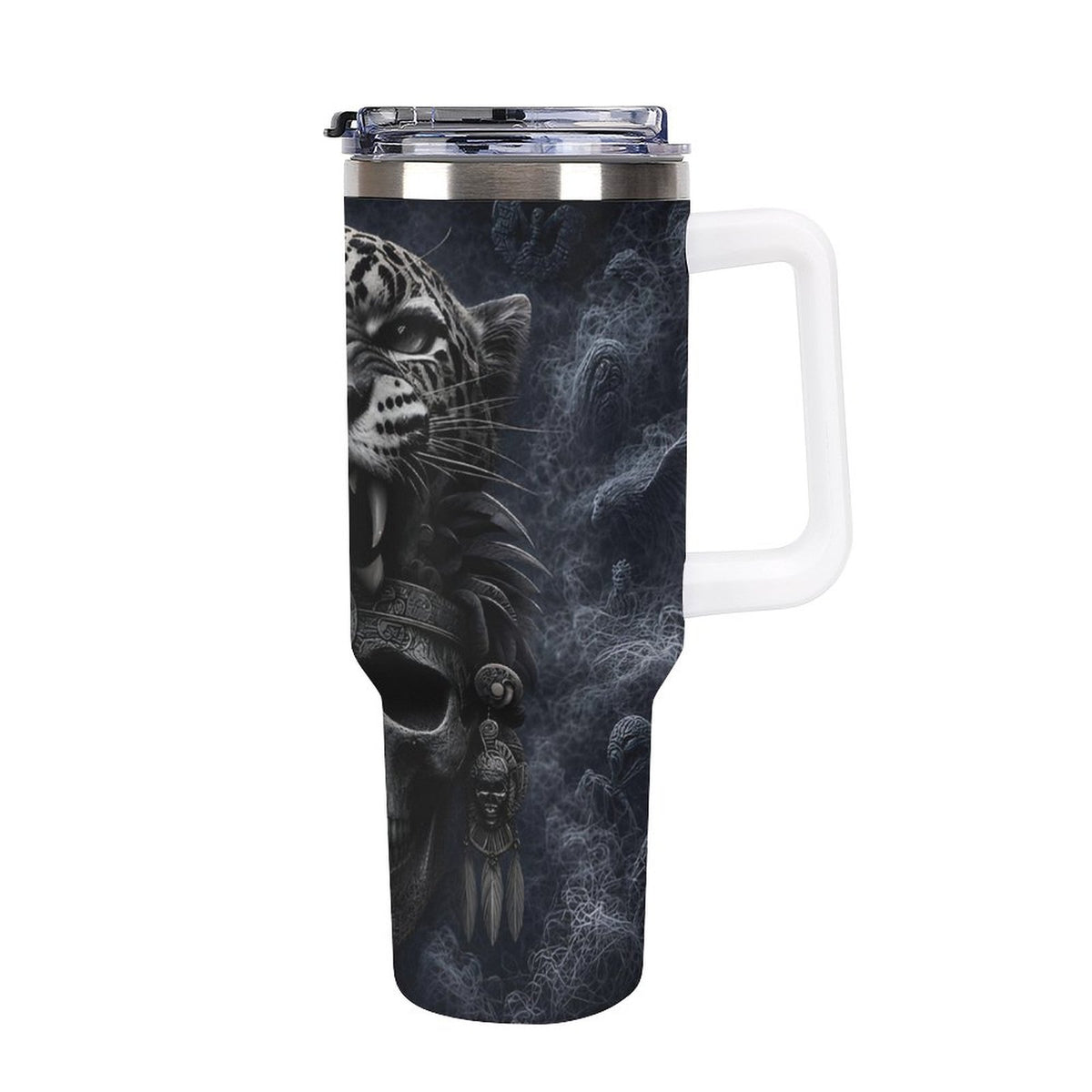 Aztec Jaguar warrior 40oz Insulated Tumbler with Handle and Straw