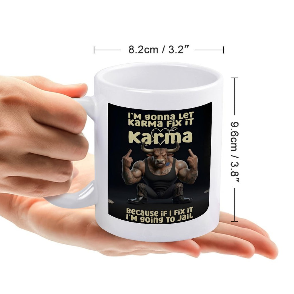 custom Bull 14oz White Ceramic Mug with Handle