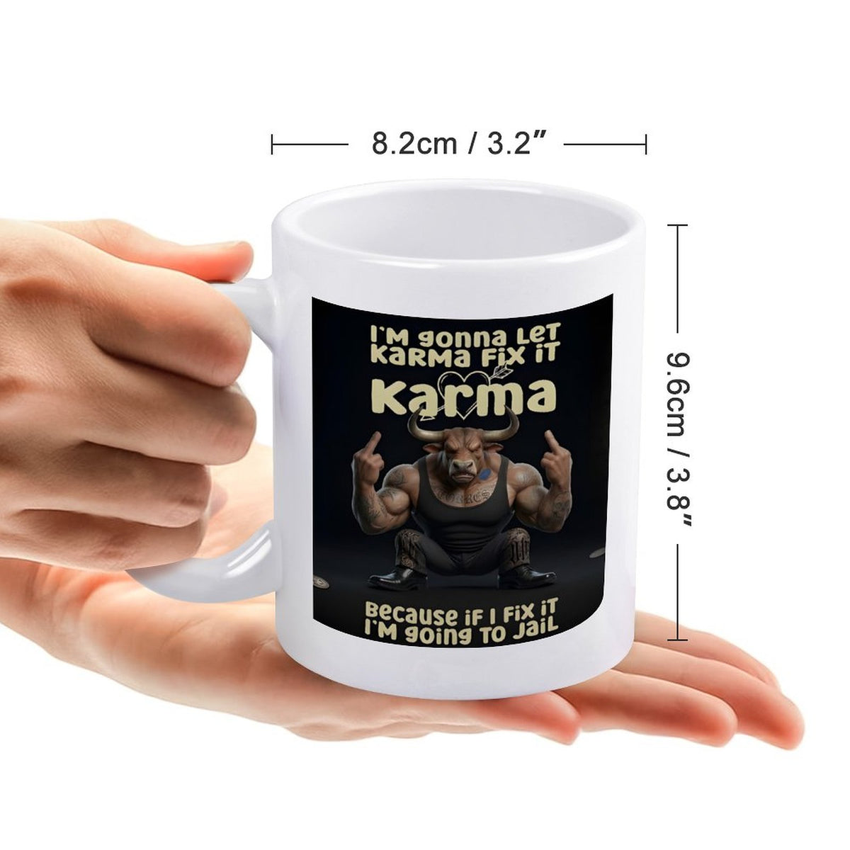 custom Bull 14oz White Ceramic Mug with Handle