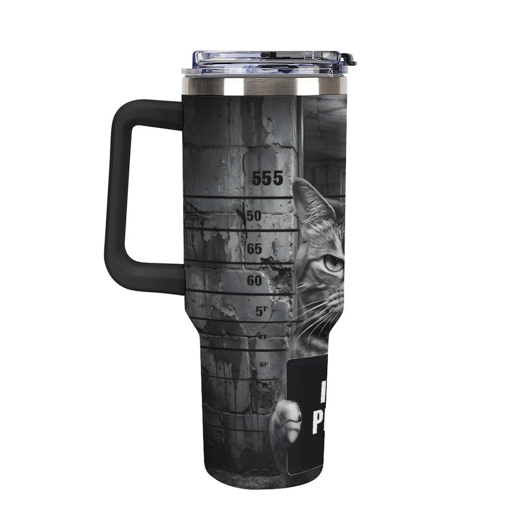 Custom Cat mug shot 40oz Insulated Tumbler with Handle and Straw