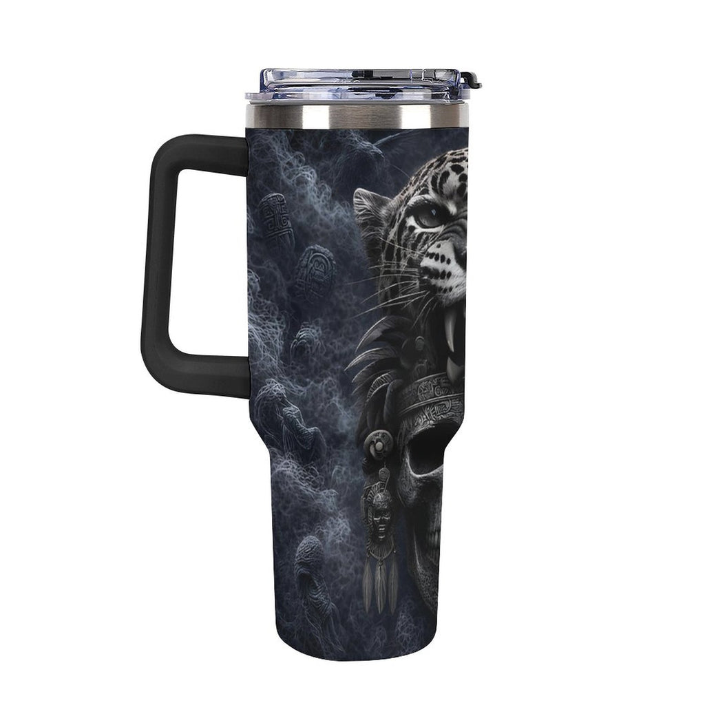 Custom Aztec Jaguar 40oz Insulated Tumbler with Handle and Straw