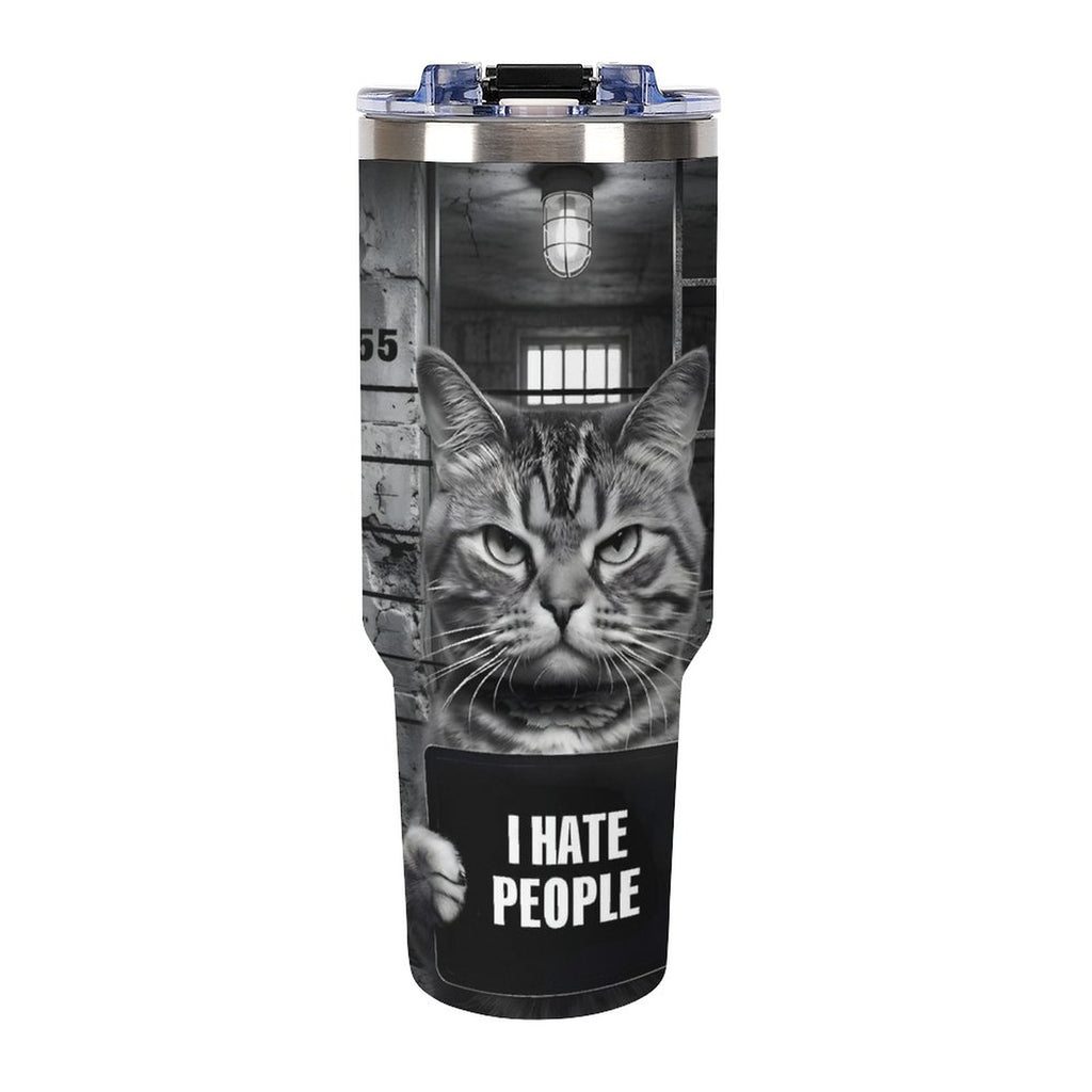 Custom Cat mug shot 40oz Insulated Tumbler with Handle and Straw