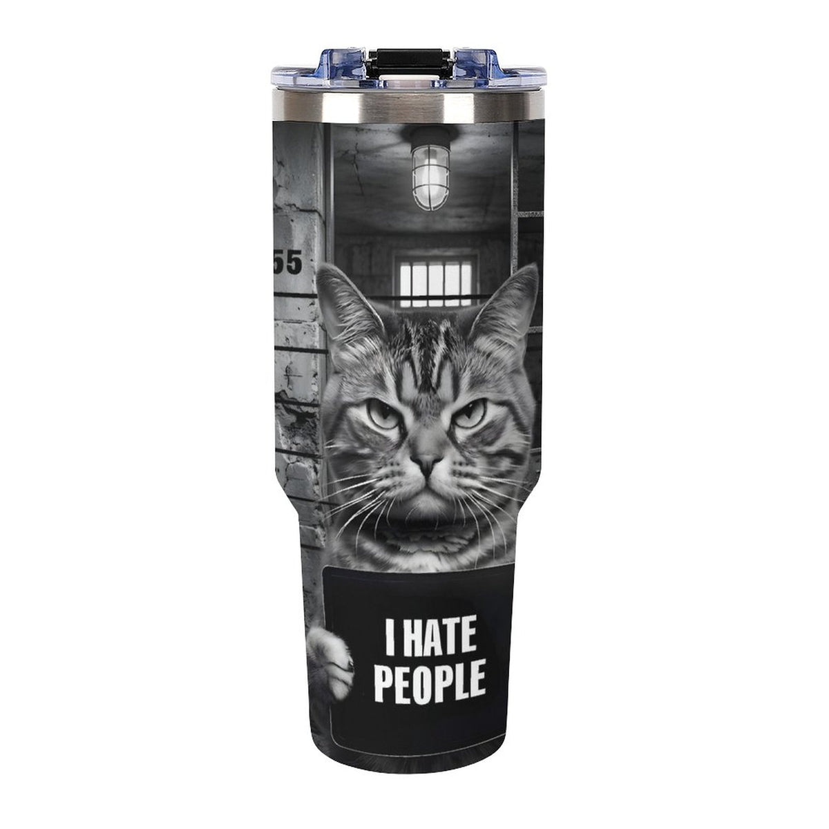 Custom Cat mug shot 40oz Insulated Tumbler with Handle and Straw
