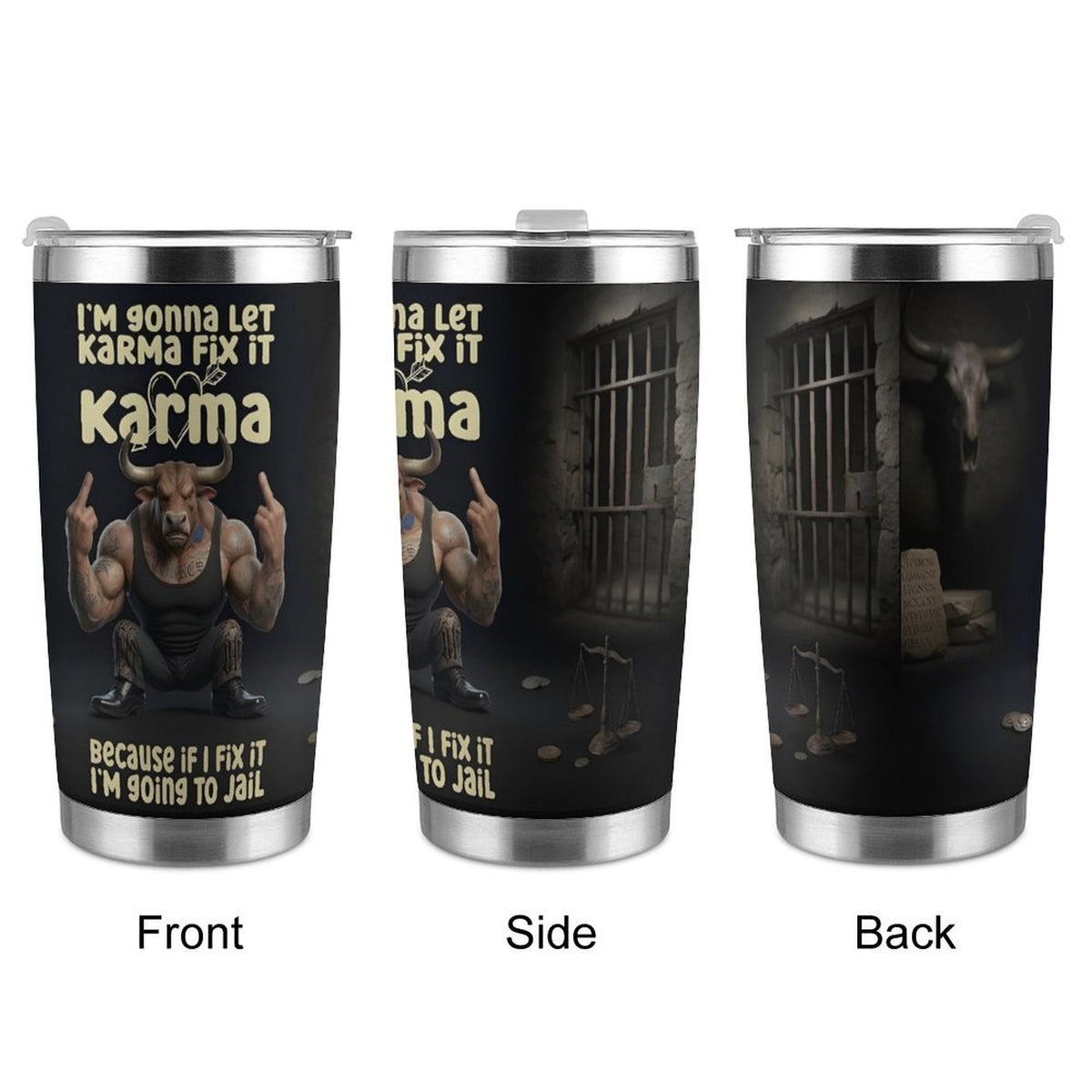 Custom Bull 20oz Silver Rim Car Cup
