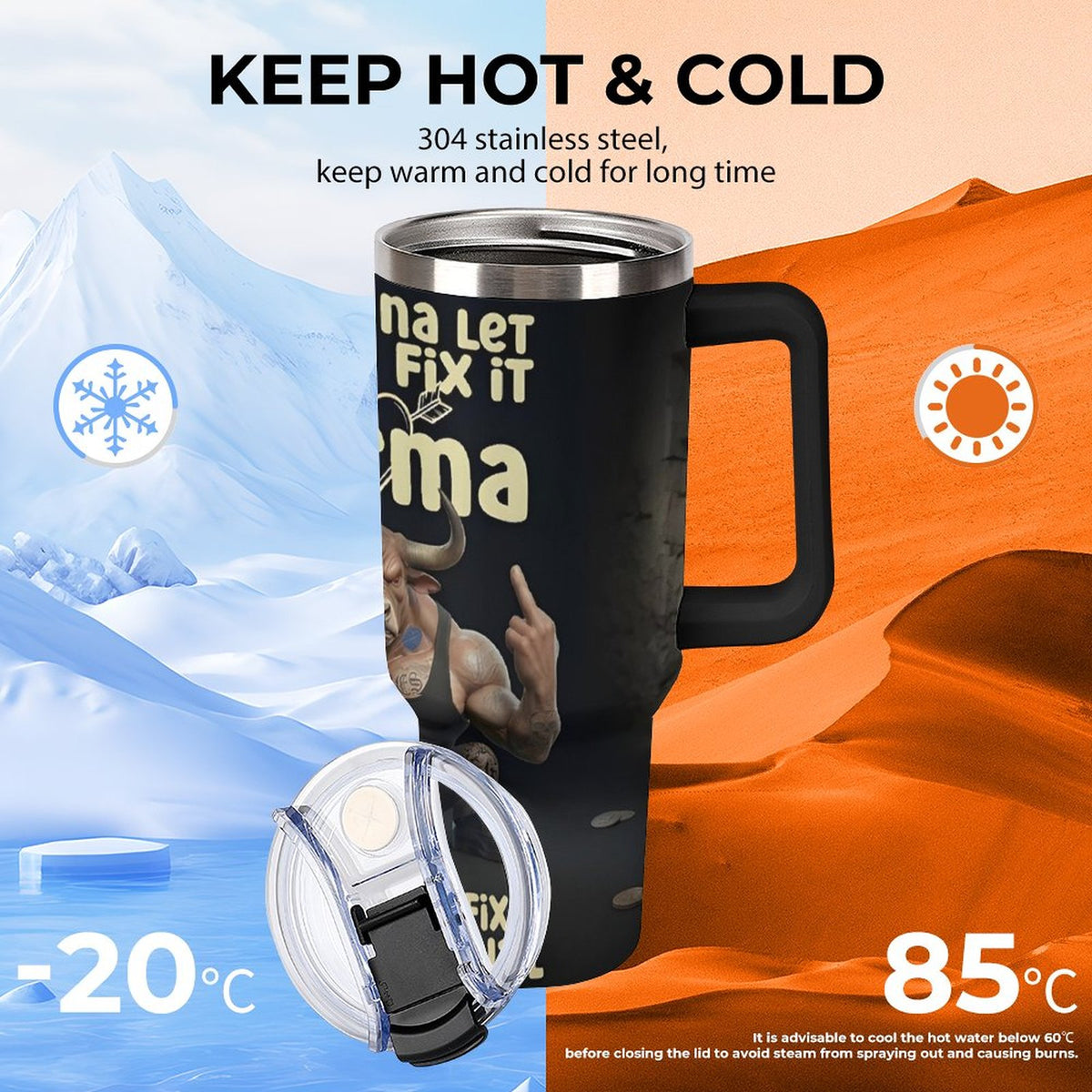 custom Bull 40oz Insulated Tumbler with Handle and Straw