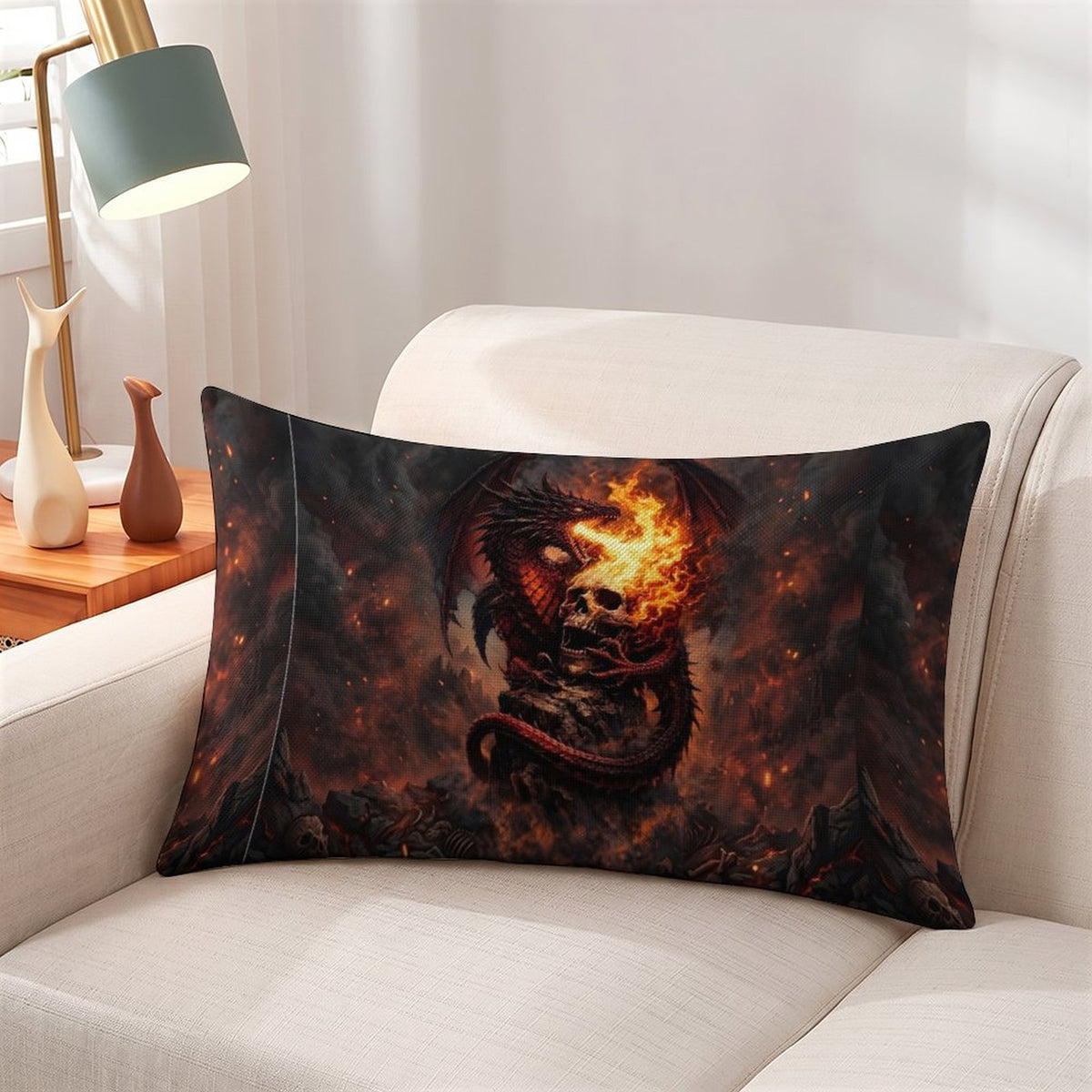 Custom dragon Flax Fabric Pillow Cover
