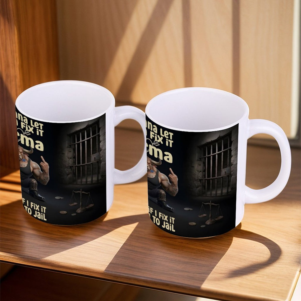 custom Bull 14oz White Ceramic Mug with Handle