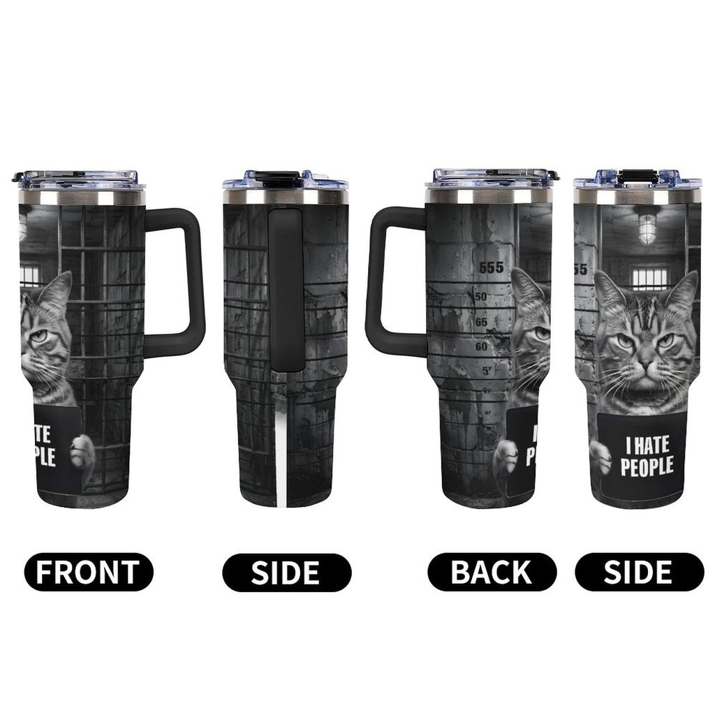 Custom Cat mug shot 40oz Insulated Tumbler with Handle and Straw