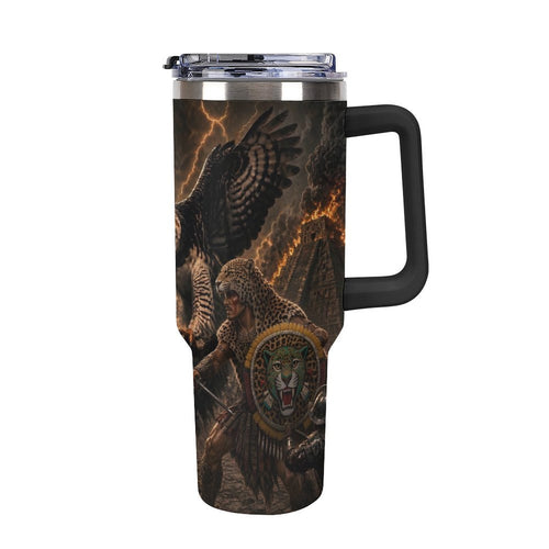 Aztec Eagle Fight 40oz Insulated Tumbler with Handle and Straw