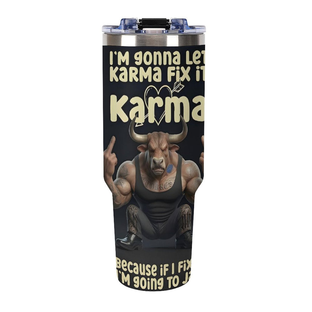 custom Bull 40oz Insulated Tumbler with Handle and Straw