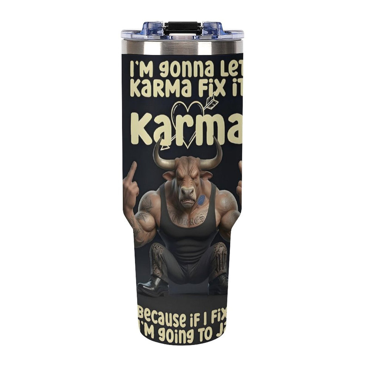 custom Bull 40oz Insulated Tumbler with Handle and Straw