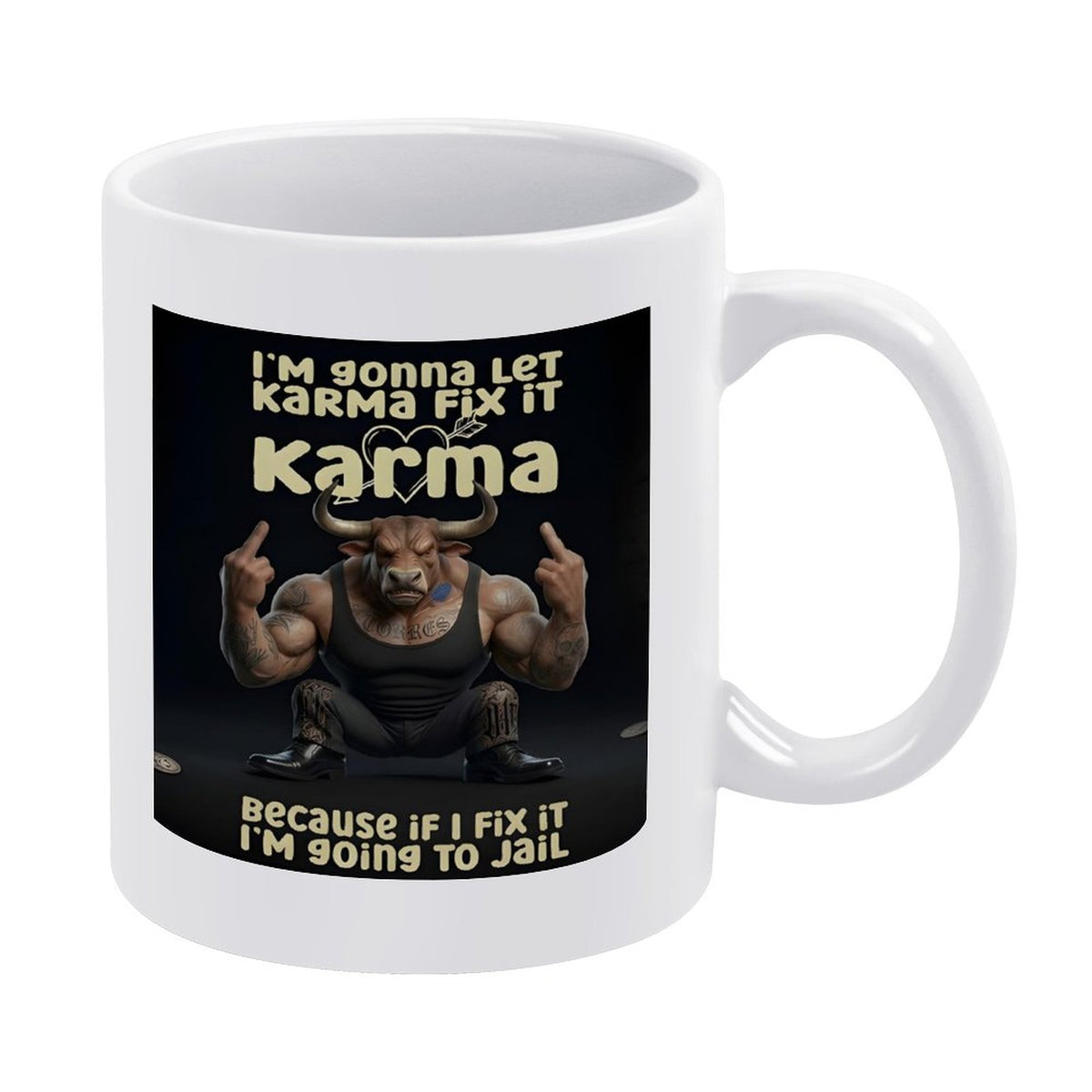custom Bull 14oz White Ceramic Mug with Handle