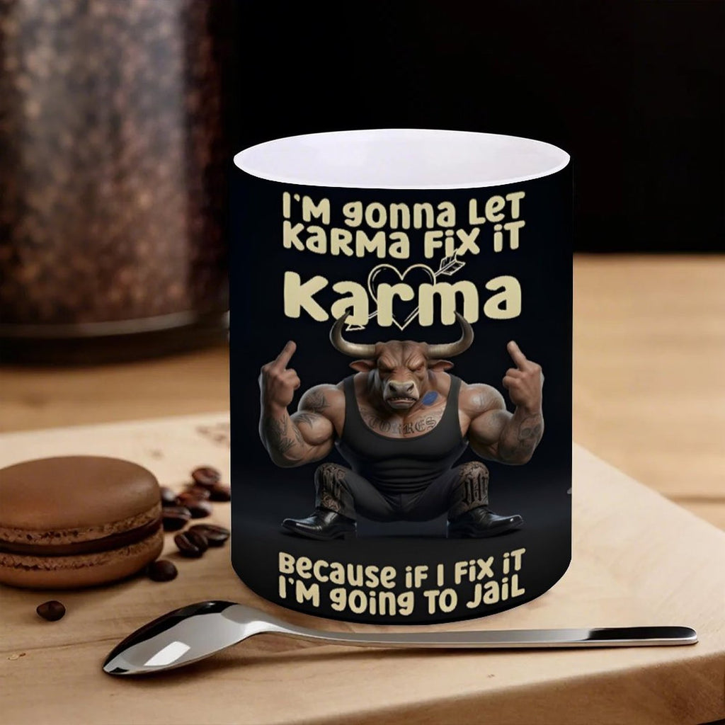 custom Bull 14oz White Ceramic Mug with Handle