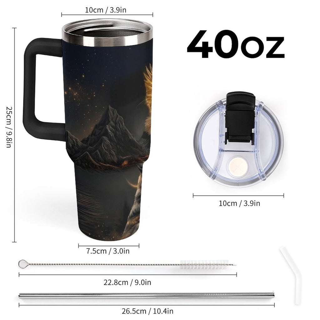 Custom native 40oz Insulated Tumbler with Handle and Straw