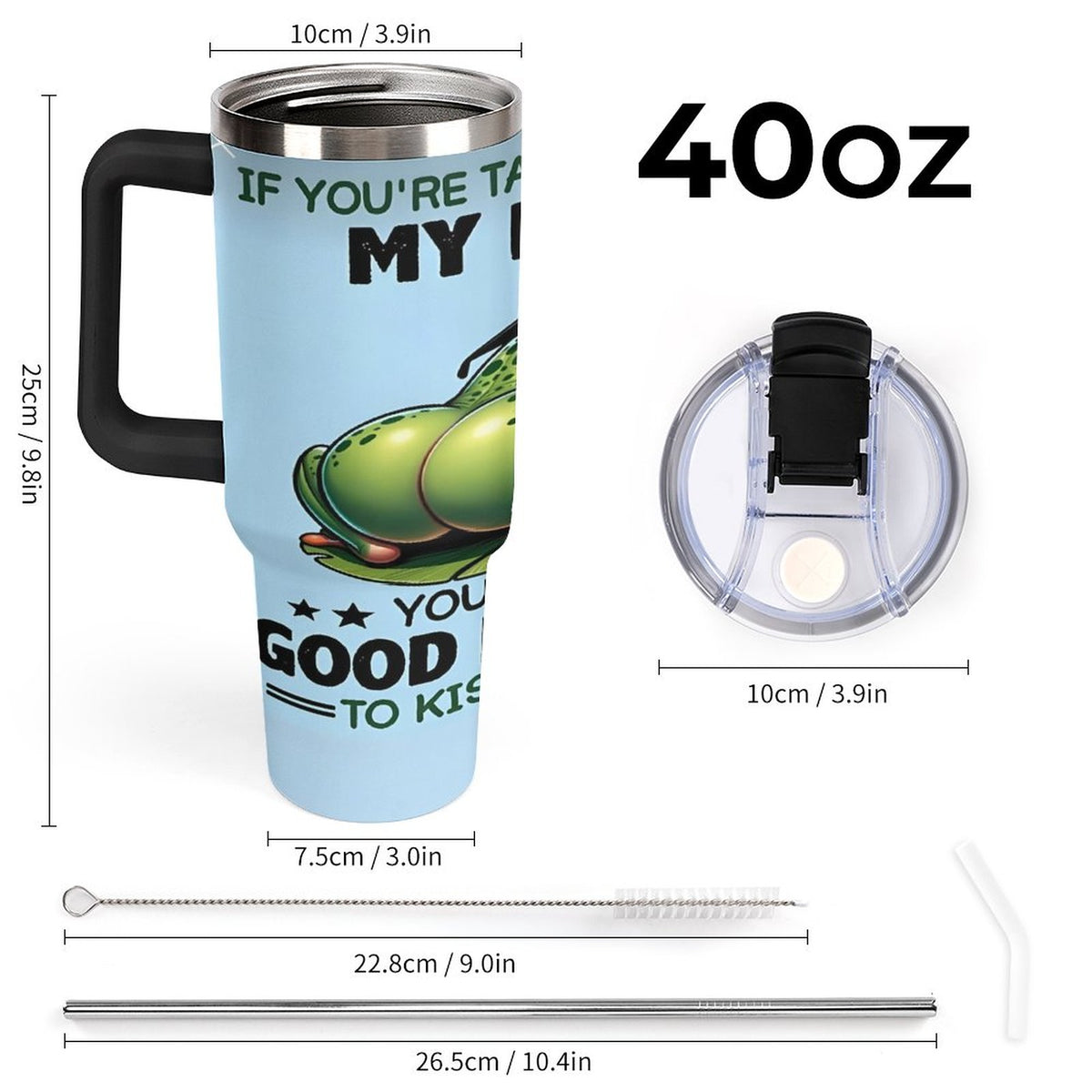 Custom frog 40oz Insulated Tumbler with Handle and Straw