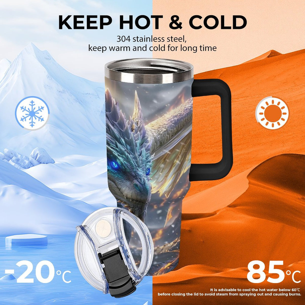 Custom Dragon40oz Insulated Tumbler with Handle and Straw