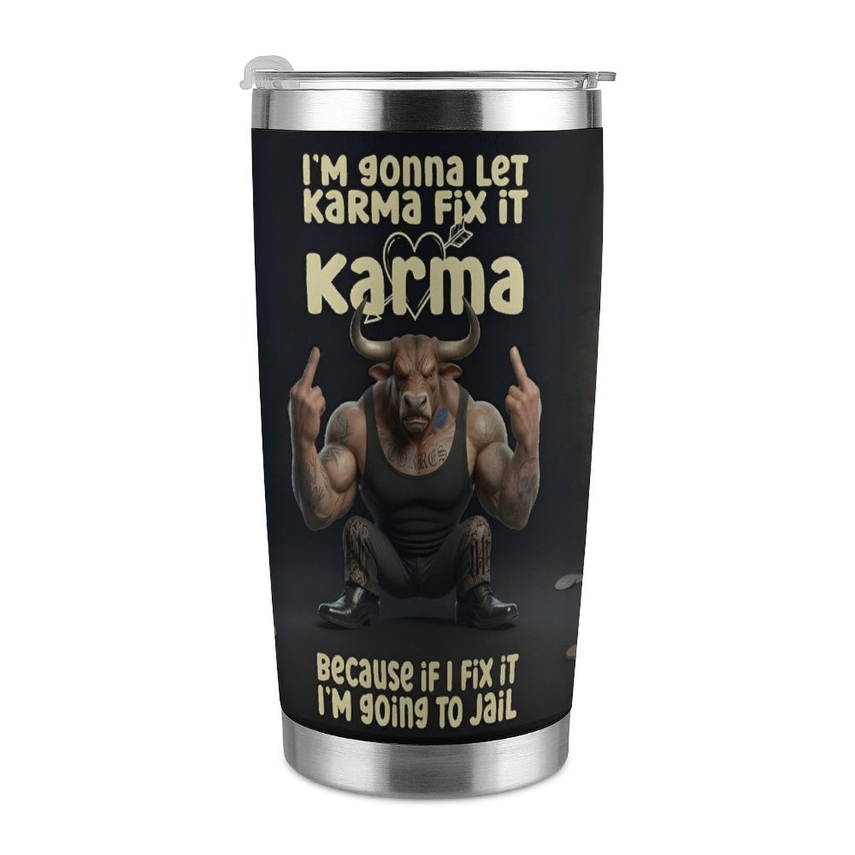 Custom Bull 20oz Silver Rim Car Cup