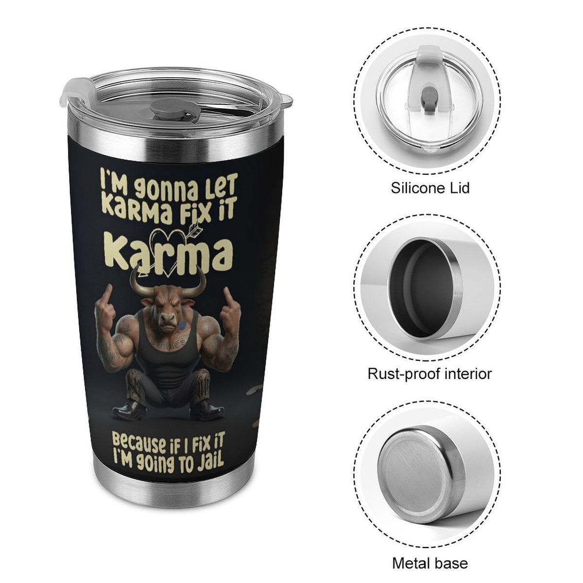 Custom Bull 20oz Silver Rim Car Cup