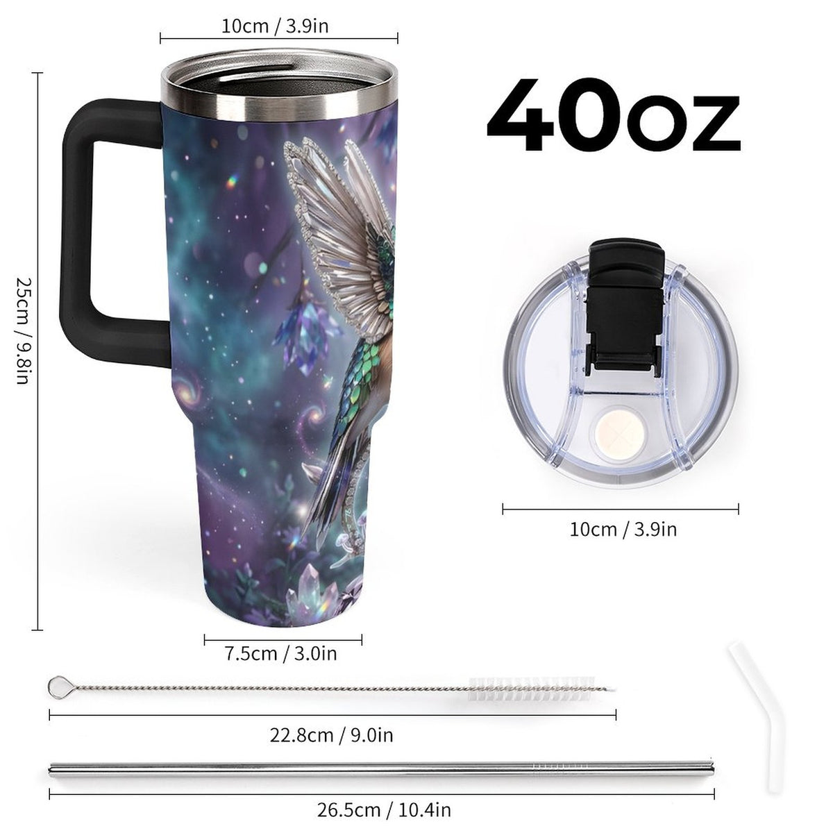 Custom 40oz Insulated Tumbler with Handle and Straw