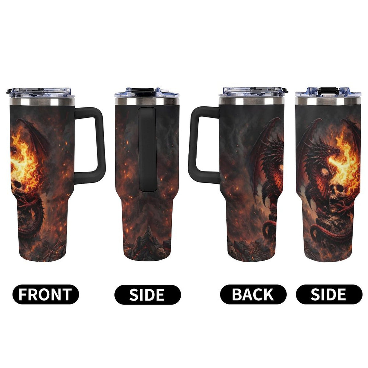 Custom Dragon 40oz Insulated Tumbler with Handle and Straw