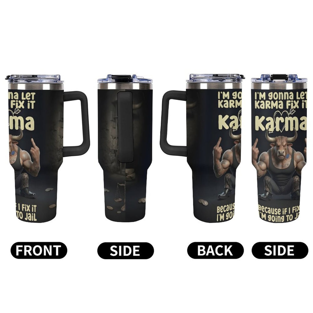 custom Bull 40oz Insulated Tumbler with Handle and Straw