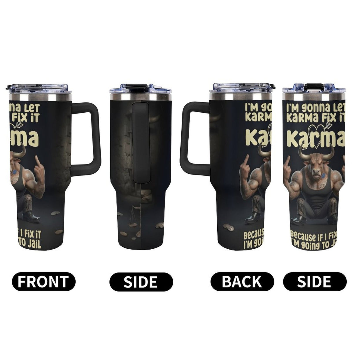 custom Bull 40oz Insulated Tumbler with Handle and Straw