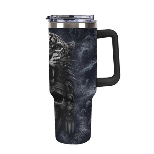 Aztec Jaguar warrior 40oz Insulated Tumbler with Handle and Straw