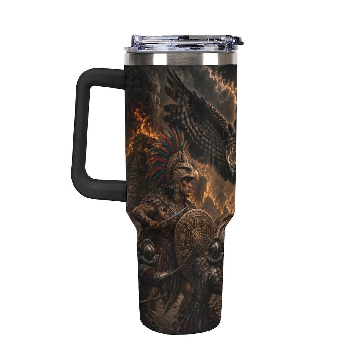 Aztec Eagle Fight 40oz Insulated Tumbler with Handle and Straw