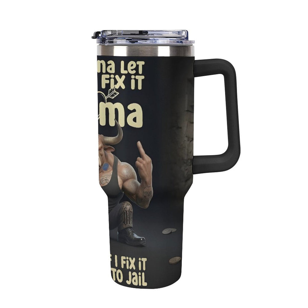 custom Bull 40oz Insulated Tumbler with Handle and Straw