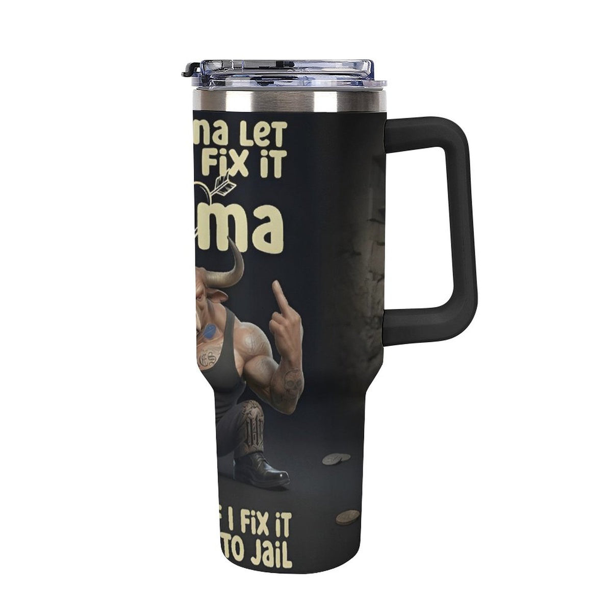 custom Bull 40oz Insulated Tumbler with Handle and Straw