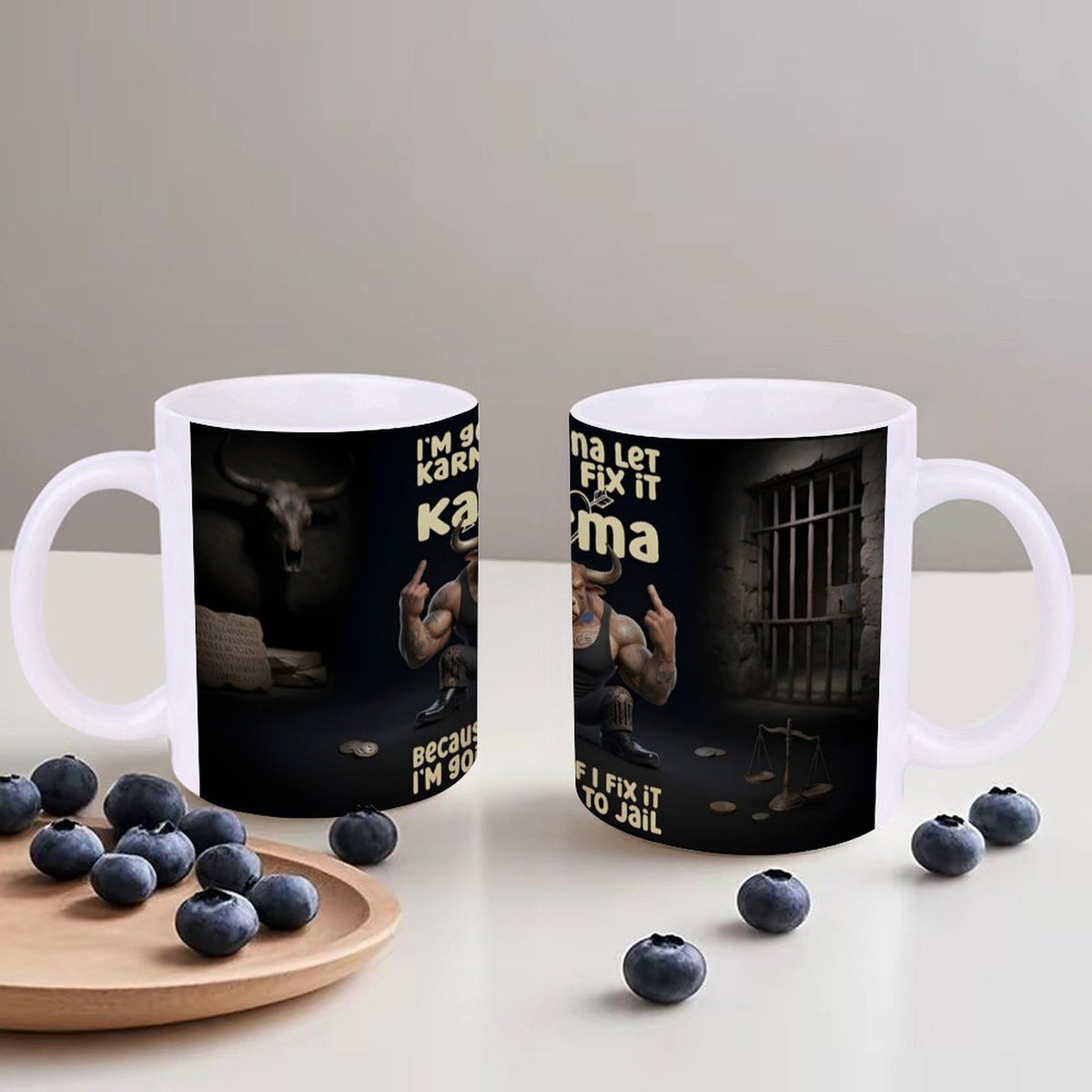 custom Bull 14oz White Ceramic Mug with Handle