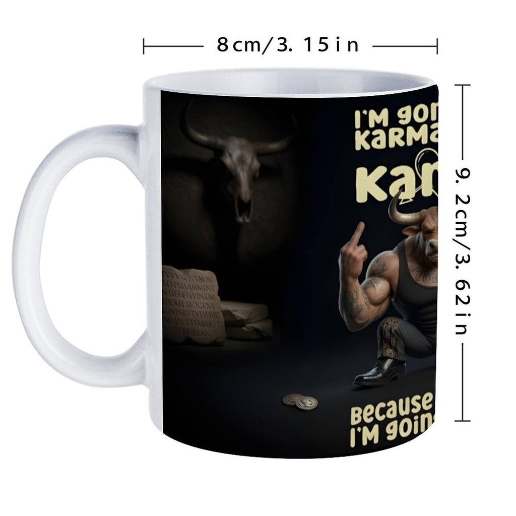 custom Bull 14oz White Ceramic Mug with Handle