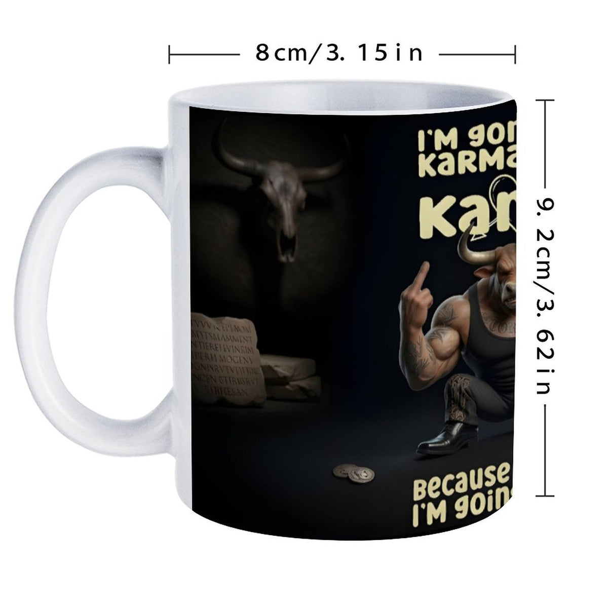 custom Bull 14oz White Ceramic Mug with Handle