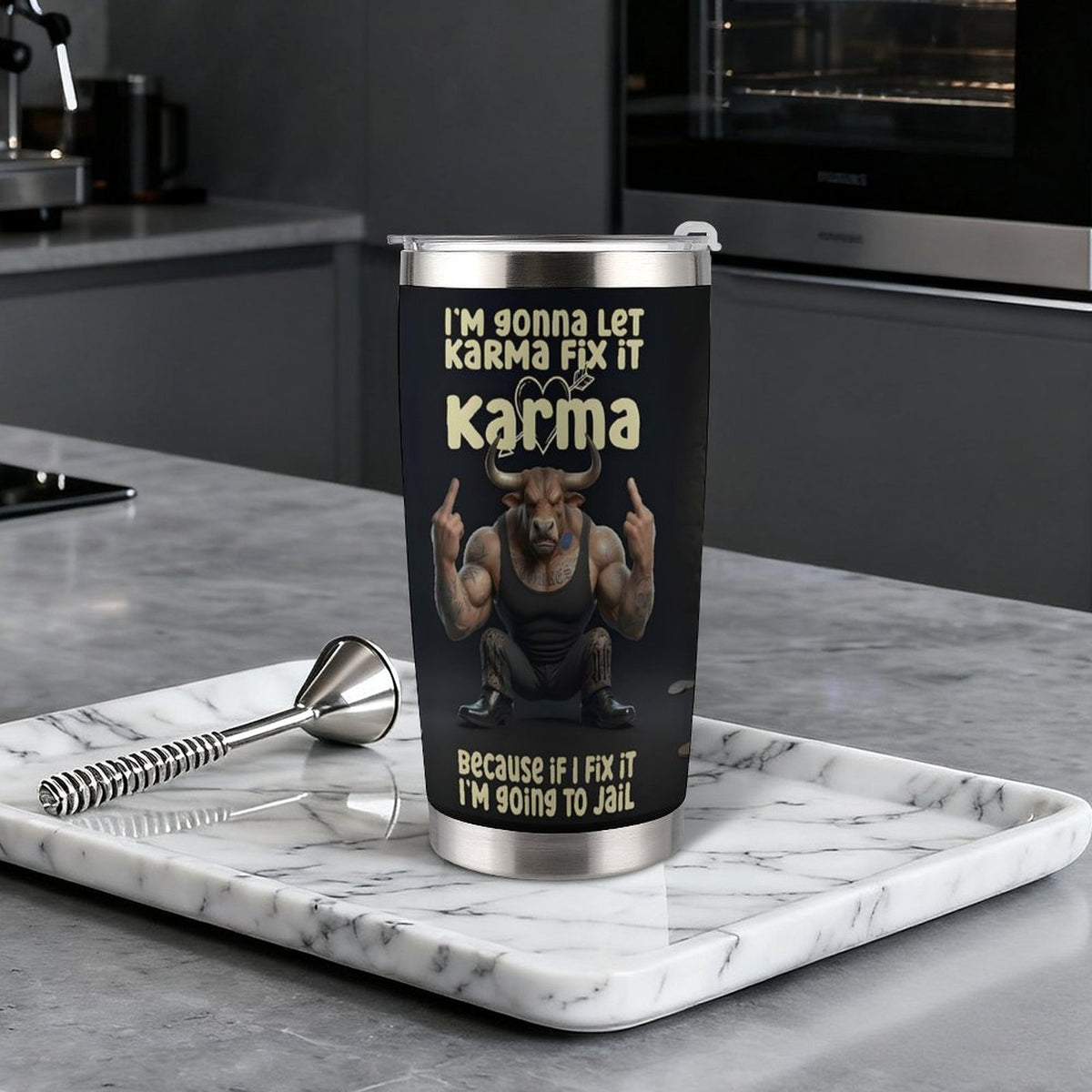 Custom Bull 20oz Silver Rim Car Cup