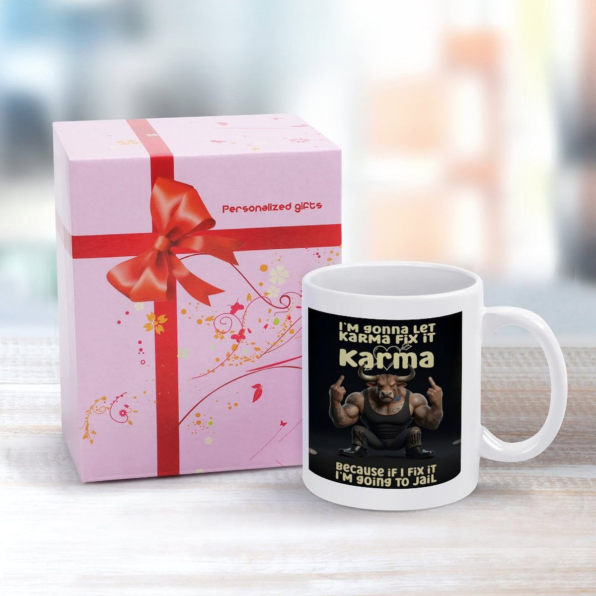 custom Bull 14oz White Ceramic Mug with Handle