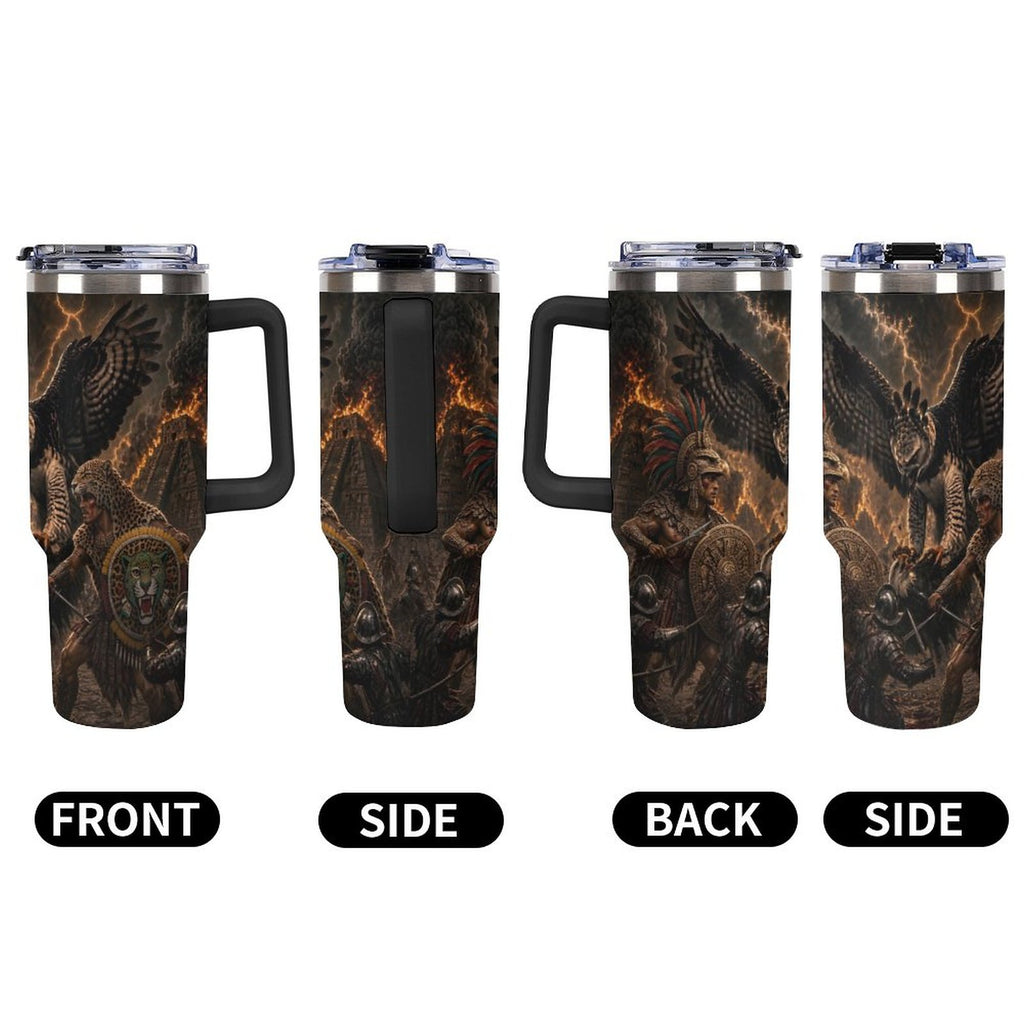 Aztec Eagle Fight 40oz Insulated Tumbler with Handle and Straw