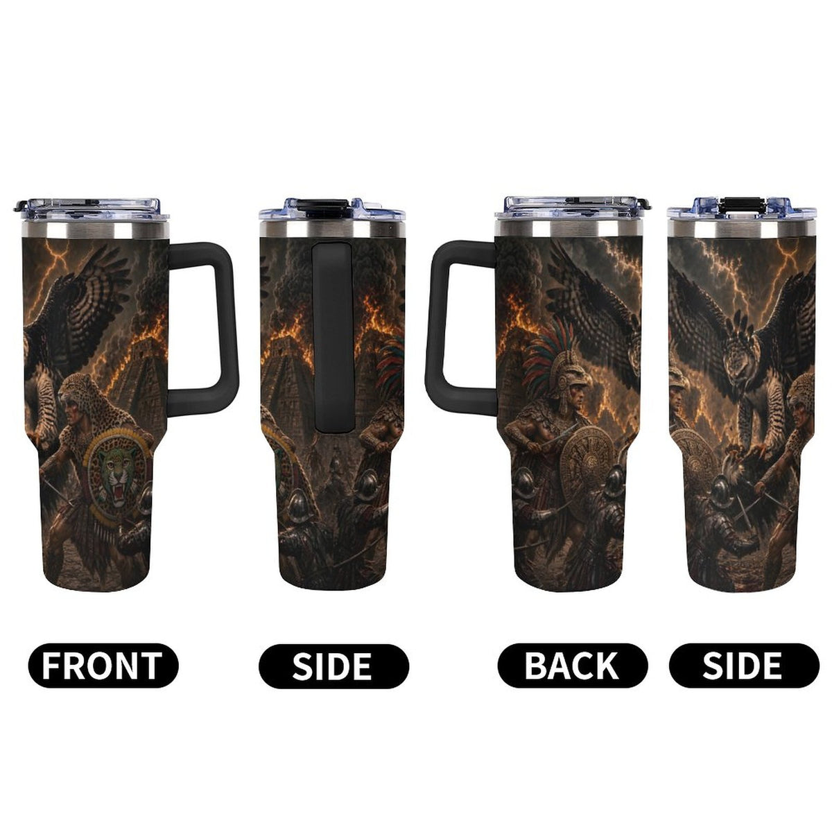 Aztec Eagle Fight 40oz Insulated Tumbler with Handle and Straw