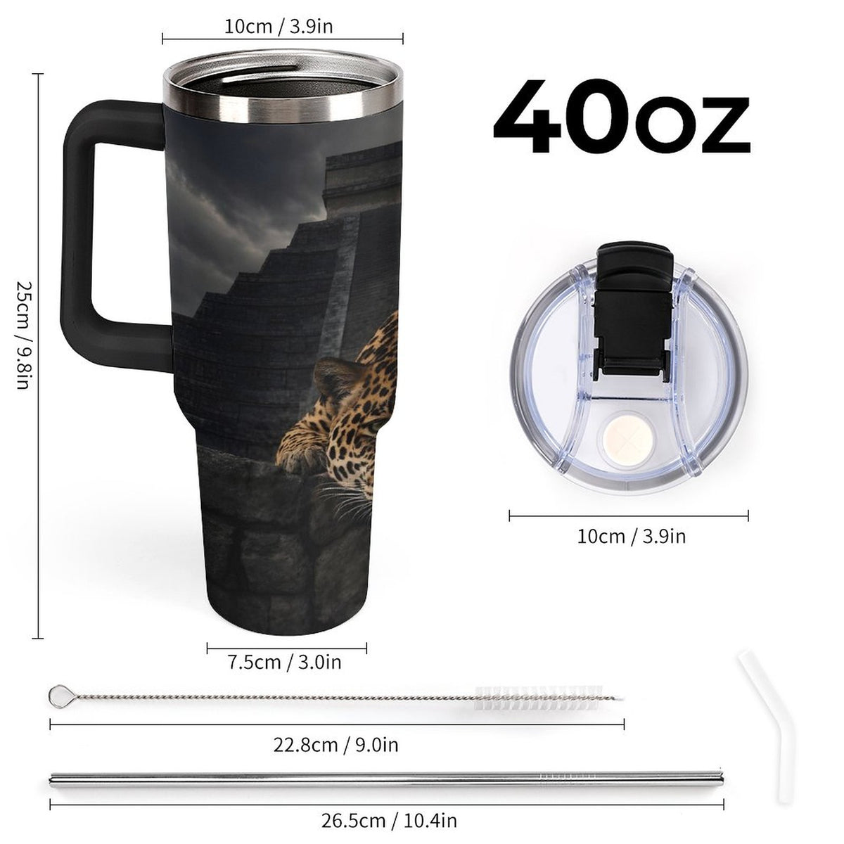 Custom Jaguar 40oz Insulated Tumbler with Handle and Straw