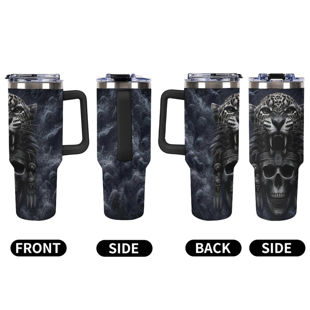 Custom Aztec Jaguar 40oz Insulated Tumbler with Handle and Straw