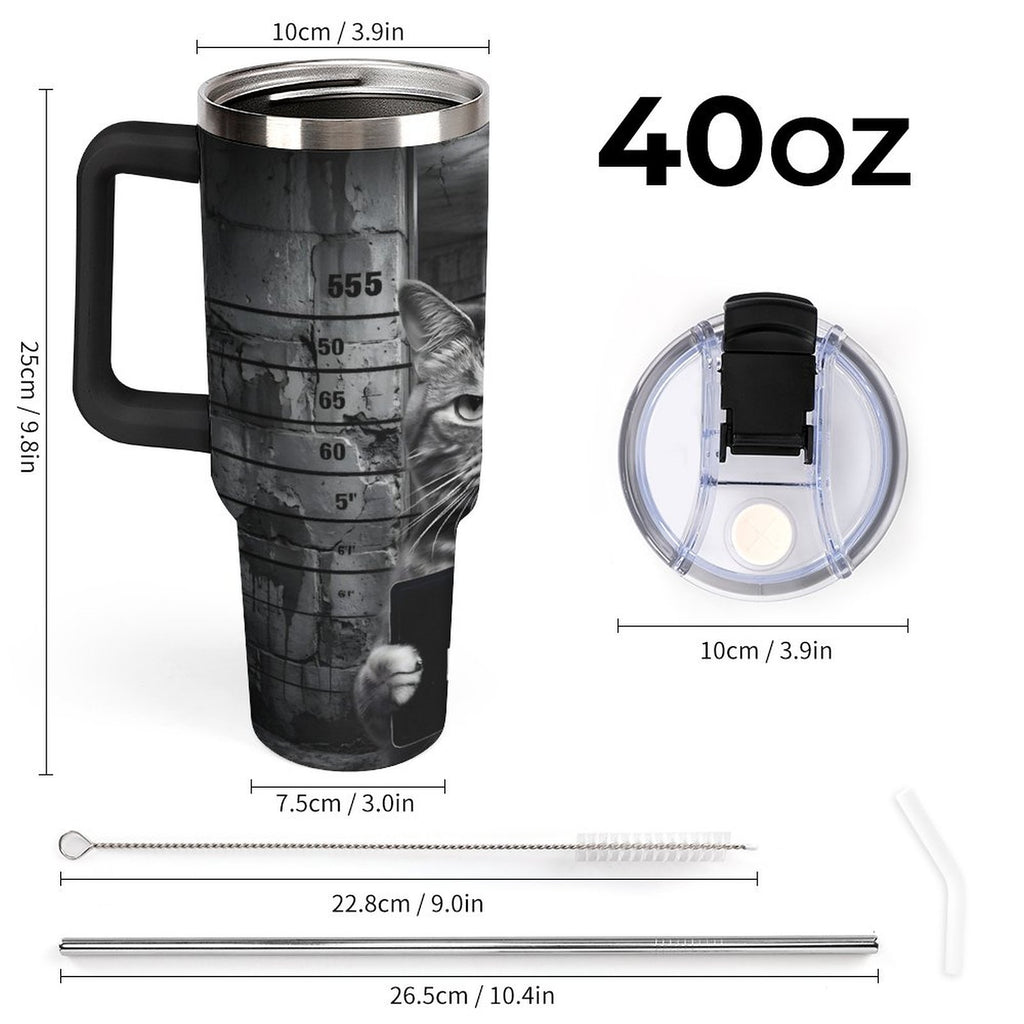 Custom Cat mug shot 40oz Insulated Tumbler with Handle and Straw