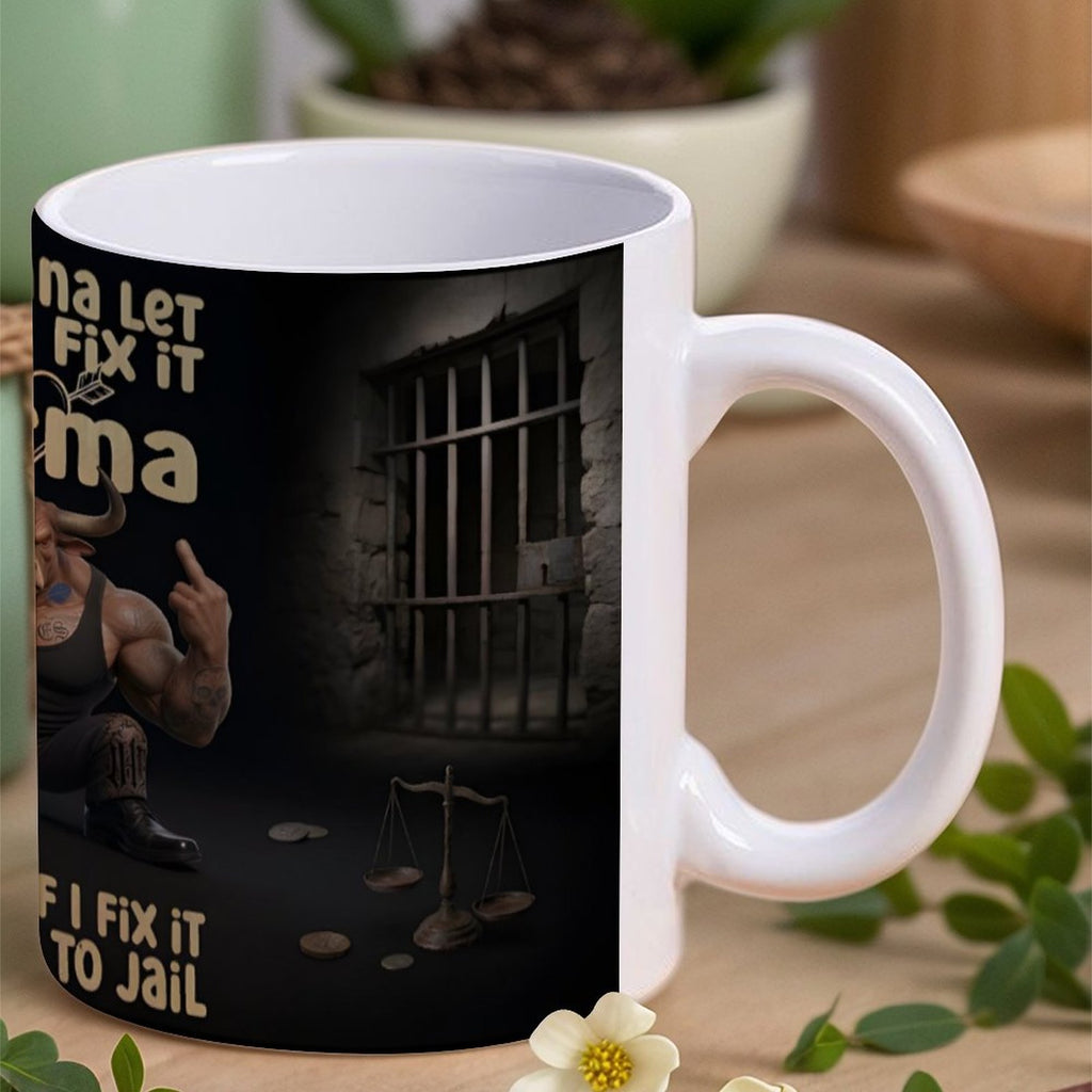 custom Bull 14oz White Ceramic Mug with Handle