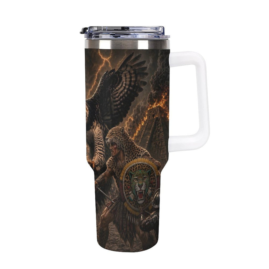 Aztec Eagle Fight 40oz Insulated Tumbler with Handle and Straw